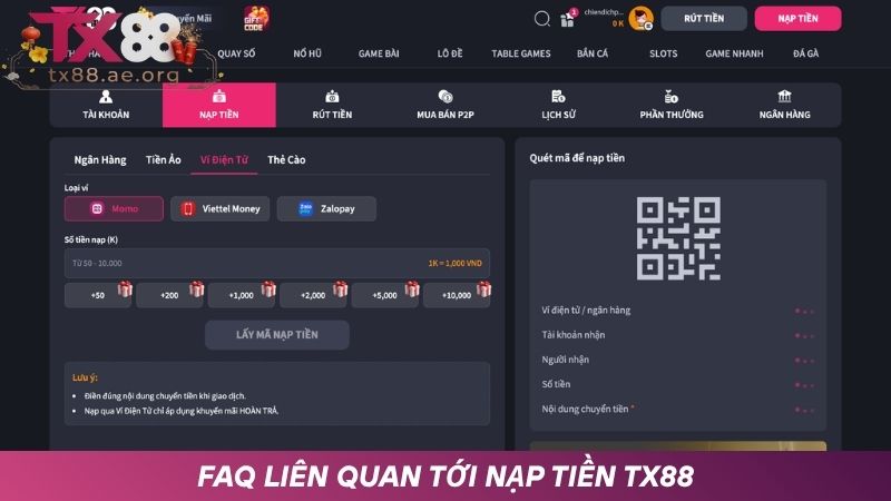 Giải đáp thắc mắc về giao dịch nạp tiền tại TX88