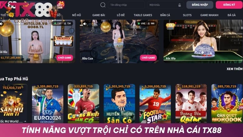 Các tính năng vượt trội chỉ có trên nhà cái TX88